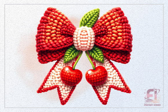 Crochet Cherry Bow Coquette Clipart PNG: A Handmade Touch for Your Digital Creations
