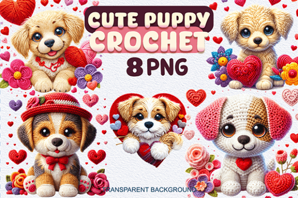 Cute Crochet Puppy Clipart Bundle PNG: Add Heartfelt Warmth to Your Creations