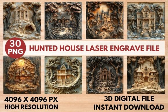 Hunted House Laser Engrave File: A Spooky Design for Creative Projects