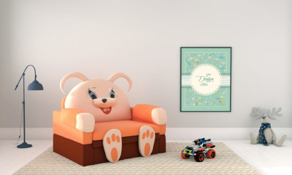 Kids Room with Piggy Chair Empty Frame: A Modern Minimalist Space for Creative Expression