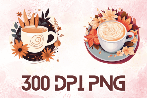 Latte Watercolor Floral Coffee Cups 01