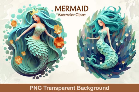 Mermaid Clipart and Mermaid Clipart Watercolor Sublimation