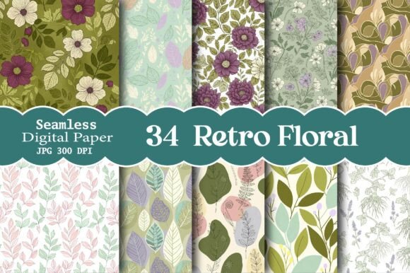 Retro Floral Seamless Digital Papers