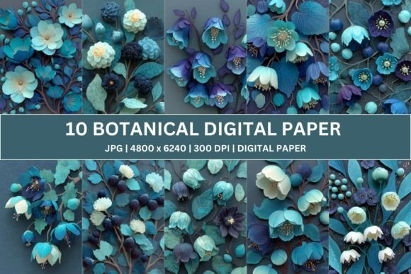 Sculpted Teal Botanical Digital Paper: Elevate Your Designs with Tactile Elegance