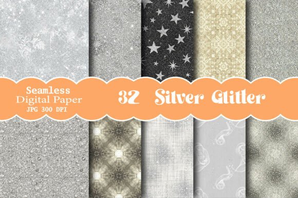 Silver Glitter Digital Papers - Set