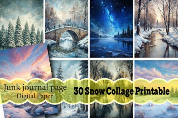 Snow Collage Printable Journal Pages: A Creative Haven for Every Project