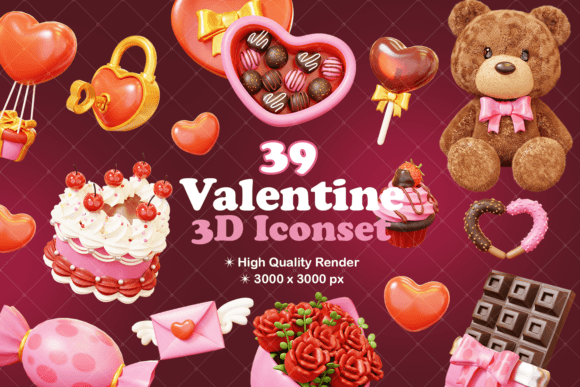 Valentine s Day and the 39 Cute Cartoon 3D Valentine s Day Icon Bundle