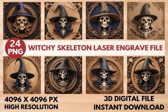 Witchy Skeleton Laser Engrave File: A Versatile Design for Creative Projects