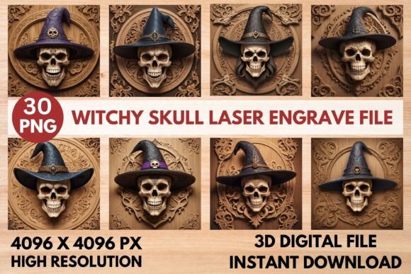 Witchy Skull Laser Engrave File